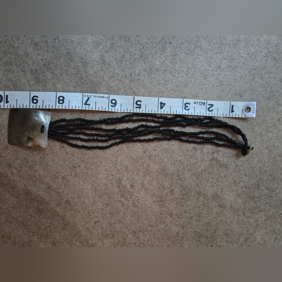 Abalone & Black Seed Bead Choker Necklace Square Pendant Statement - Picture 7 of 8